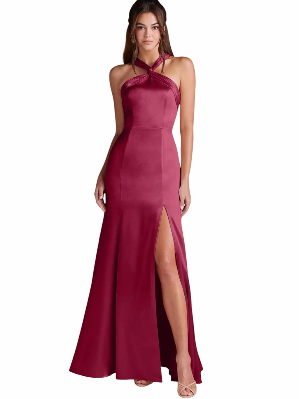 Azazie Rue Red Burgundy Satin Bridesmaid Dress